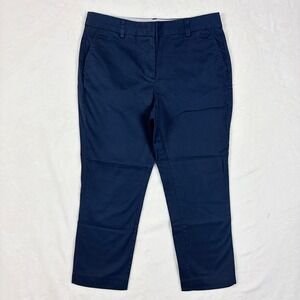 Lands End‎ Pants Women Sz 8 Petite Navy Blue Mid Rise Straight Cropped Academia